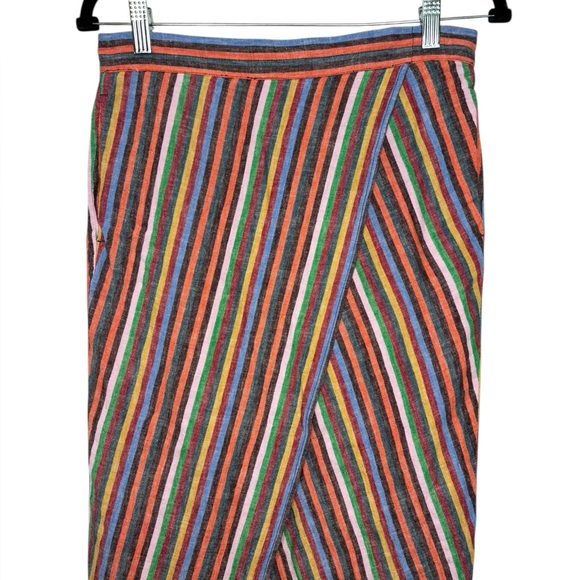 Madewell Rainbow Stripe Overlay Faux Wrap Midi Skirt Linen Cotton Retro Medium - Picture 3 of 12